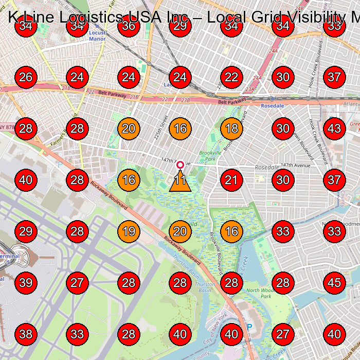 K Line Logistics USA Inc GeoGrid visibility map for Freight Forwarding Service in Queens